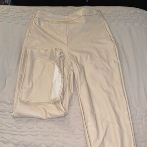 Cream faux leather pants